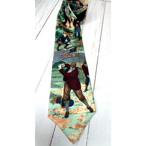 Vtg Tango by Max RAAB Americana Series Fore! Gold Print Silk Tie